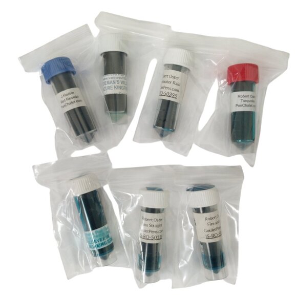 Fountain Pen Ink Samples Variety Pack Bundle of 7 Blue and Turquoise Inks - Picture 2 of 9